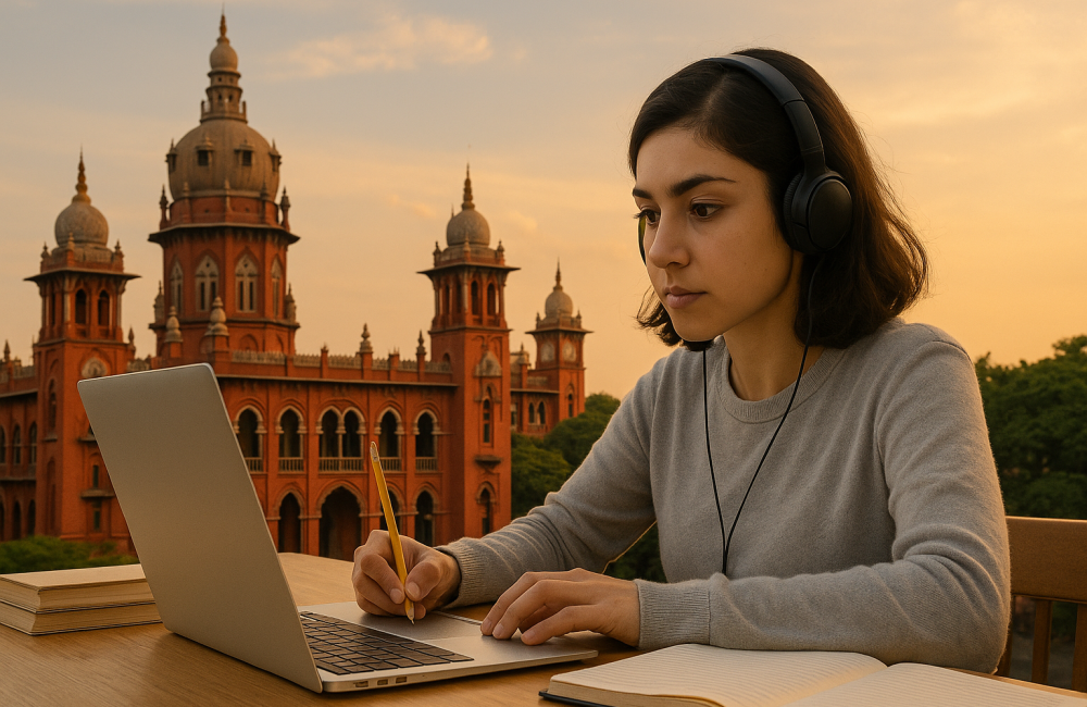Blog banner showing a student stying with Madras High Court in the background